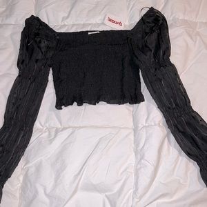 Cropped bandeau top with mesh sleeves